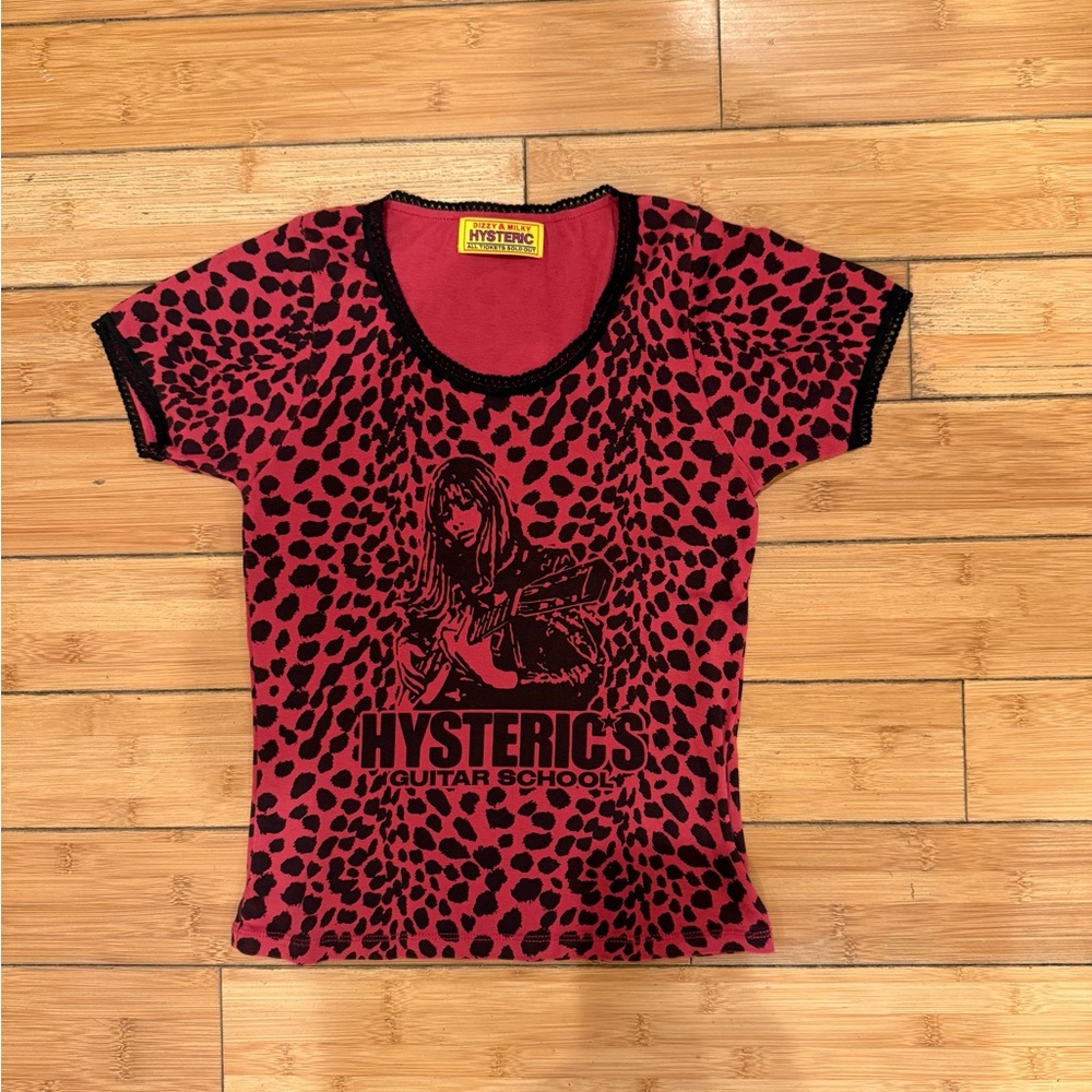 RARE Hysteric Glamour Guitar School Red Leopard tee with black lace trim - Picture 1 of 9